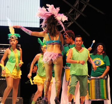 Entertainers performing on stage at a carnaval in Playa del Carmen, Mexico 12 Feb 2013 No model release Editorial use only