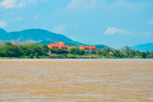 Landscape of the Mekong River at the Golden Triangle, border with Thailand and Laos.