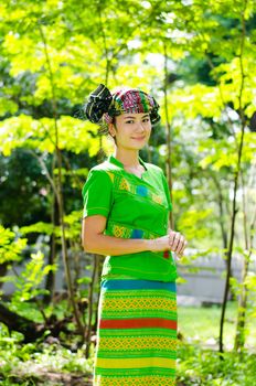 BANGKOK -THAILAND NOVEMBER 2: Unidentified Tai Yai (ethnic group living in parts of Myanmar and Thailand) in Tribal dress for photograph at on November 2, 2014 in Bangkok,Thailand.