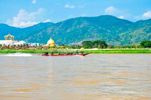 Landscape of the Mekong River at the Golden Triangle, border with Thailand and Laos.