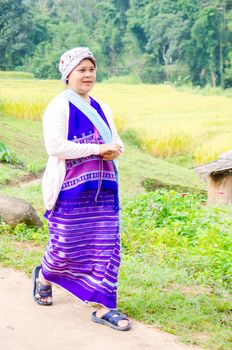 CHIANG MAI -THAILAND OCTOBER 18: Unidentified Pa-Ka-Geh-Yor (Karen Sgaw) in Tribal dress for photograph at Doi Inthanon on October 18, 2014 in Chiang Mai,Thailand. Ethnic group spread north of Thailand.