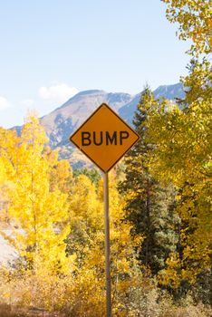 Road sign for Bump in Colorado mountains in Fall