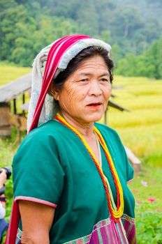 CHIANG MAI -THAILAND OCTOBER 18: Unidentified Pa-Ka-Geh-Yor (Karen Sgaw) in Tribal dress for photograph at Doi Inthanon on October 18, 2014 in Chiang Mai,Thailand. Pa-Ka-Geh-Yor are an ethnic group spread north of Thailand.