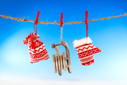 Christmas decoration over blue background