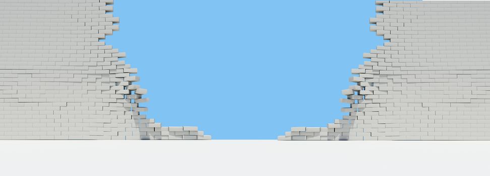 Ruined brick wall and sky as backdrop
