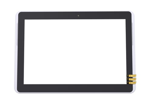 Tablet pc with wheels combination code. Isolated on white background