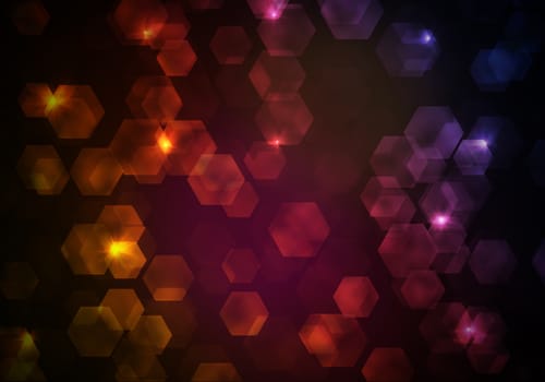 Glow multicolor hexagons on dark background. Abstract texture