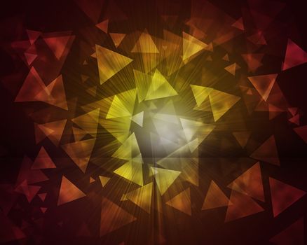 Glow multicolor triangles on dark background. Abstract texture