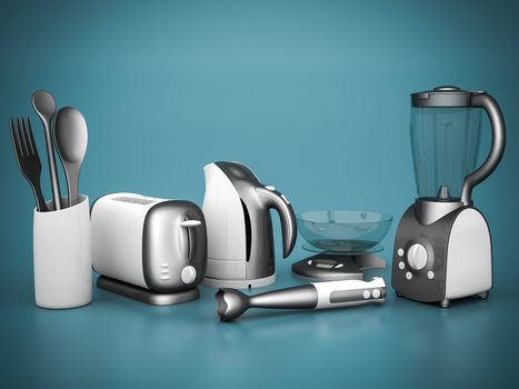 picture of household appliances on a blue background