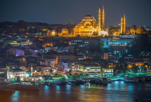 ISTANBUL - SEPTEMBER 17, 2014: City night panorama. Istanbul is visited by more than 11 million people every year.