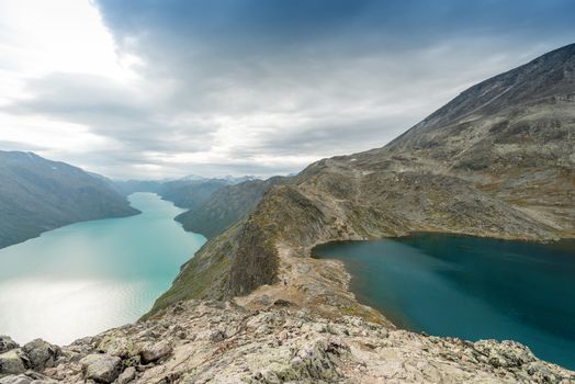 Besseggen at Jotunheimen park, view on 2 lakes