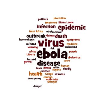 Ebola virus word cloud on white background.