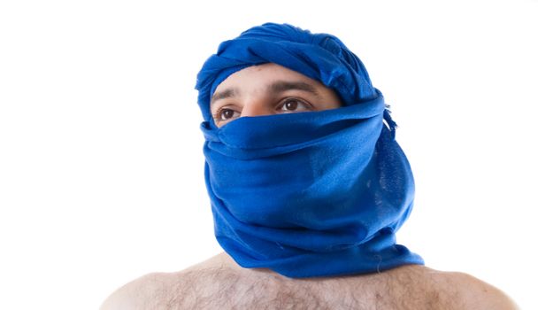 beautiful macro of man with blue keffiyeh