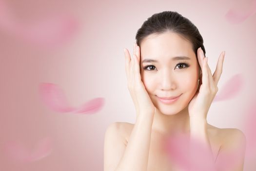 Asian beauty face closeup portrait with clean and fresh elegant lady. Studio shot.