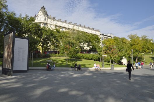 The Ritz Hotel, located in the Plaza of Loyalty, near the Prado Museum in Madrid, Spain. The sumptuous building was designed in 1908 by French architect Charles Mewes Frederic.