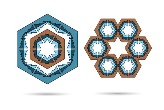 Two abstract christmas isolated hexagon Brown Blue Designs