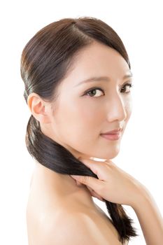 Asian beauty face closeup portrait with clean and fresh elegant lady.