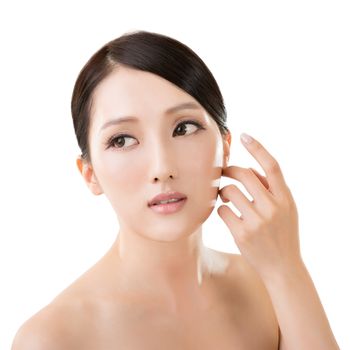 Asian beauty face closeup portrait with clean and fresh elegant lady.