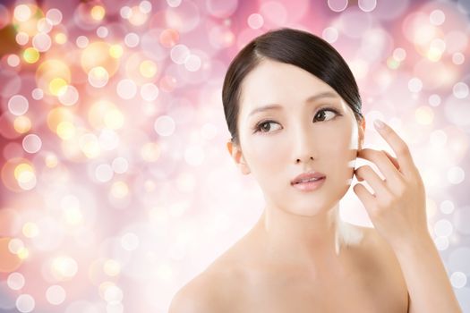 Asian beauty face closeup portrait with clean and fresh elegant lady.