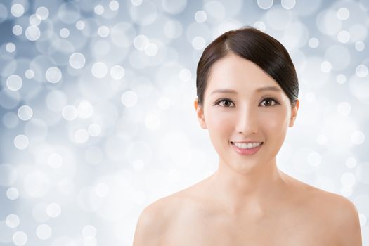 Asian beauty face closeup portrait with clean and fresh elegant lady.