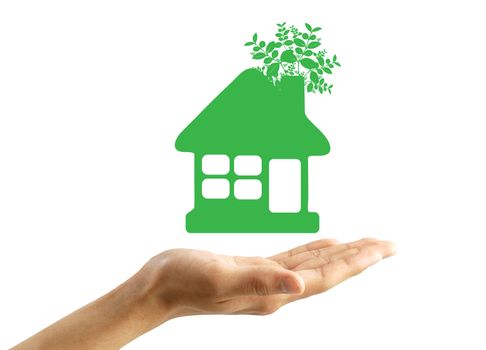 Green house symbol in hand