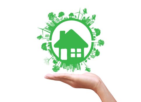 Green house symbol in hand