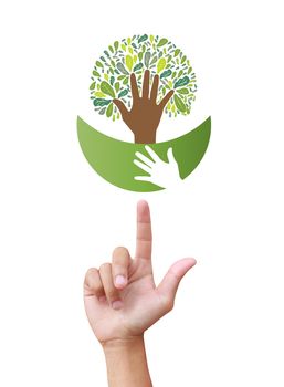 Concept of environment protection - hands and eco