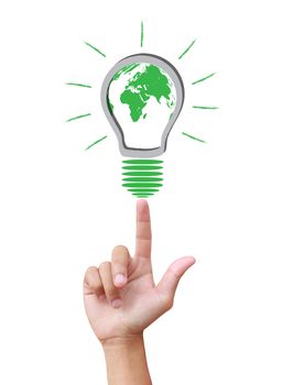 Hands holding green ecology light bulb