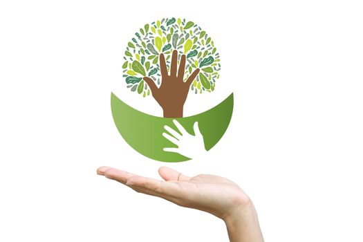 Concept of environment protection - hands and eco