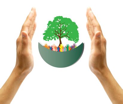 Concept of environment protection - hands and eco