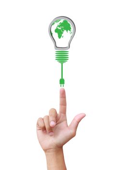 green eco energy concept, plant growing on light bulb