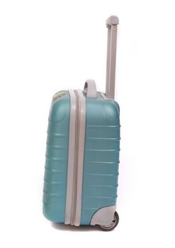 blue modern travel suitcase isolated on white