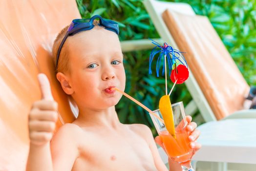 pleased with the pool boy drinks juice