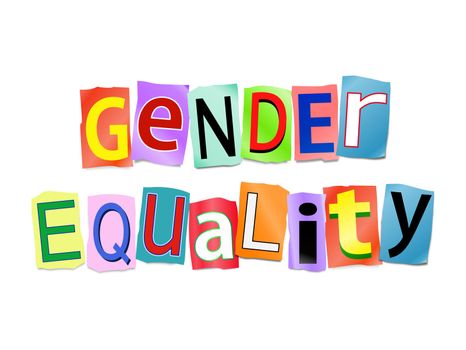 Illustration depicting a set of cut out printed letters arranged to form the words gender equality.