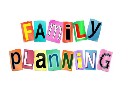 Illustration depicting a set of cut out printed letters arranged to form the words family planning.