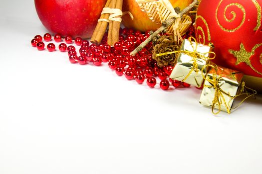Photo shows closeup details of Christmas decorative background.