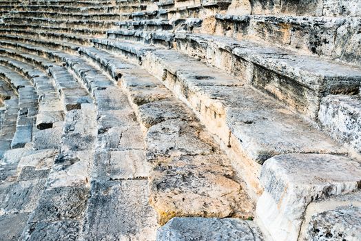Steps of the ancient amphi theatre Odeon in the Hierapolis site at Pamukkale Turkey