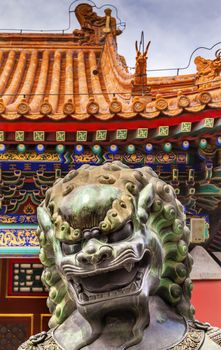 Dragon Bronze Statue Summer Palace Ornate Roof Beijing China