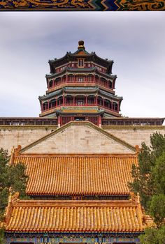 Longevity Hill Tower of the Fragrance of the Buddha Orange Roofs Summer Palace Beijing China