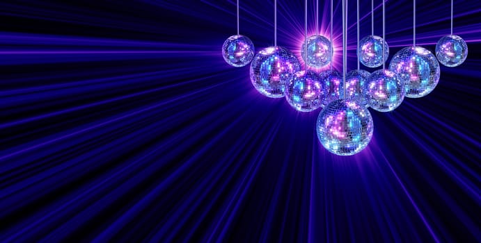 Colorful funky background with mirrored glitter disco balls for party