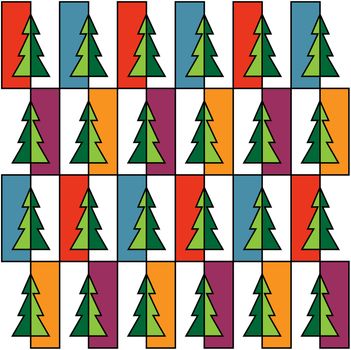 Christmas background or paper pattern with colorful trees