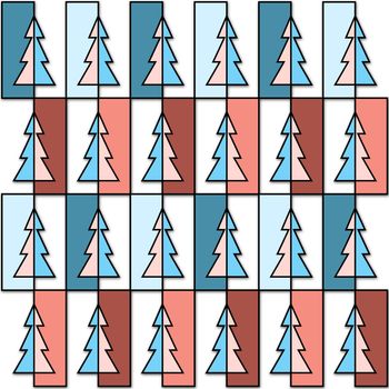 Christmas background or paper pattern with colorful trees