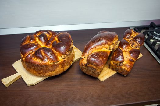 Traditional sweat bread with raisins and wallnuts