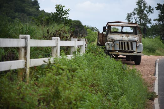 Old truck beside the street, Vintage concept