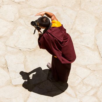 Korzok, Ladakh, INDIA - JUL 22: Monk operator at mask dance festival at Korzok monastery on Jul 22, 2012 in 
Korzok, Ladakh, India.