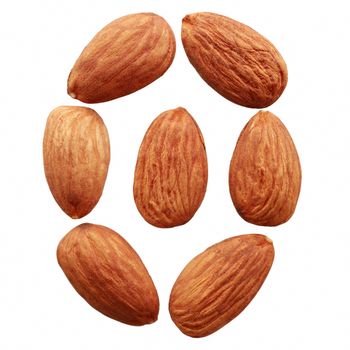 Almonds nuts isolated on white background.