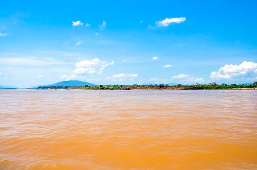 Landscape of the Mekong River at the Golden Triangle, border with Thailand and Laos.