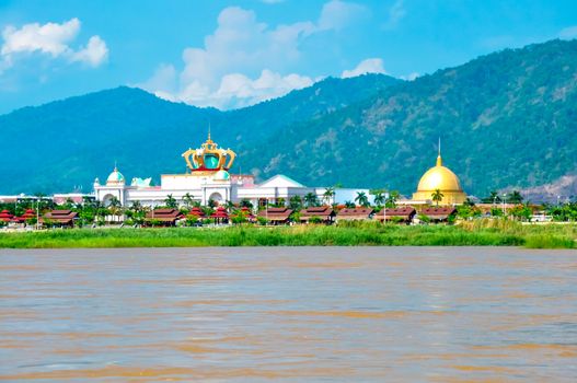 Landscape of the Mekong River at the Golden Triangle, border with Thailand and Laos.