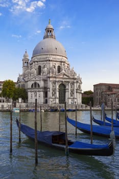Gondolas on Canal Grande with Basilica di Santa Maria della Salute, Venice, Italy 