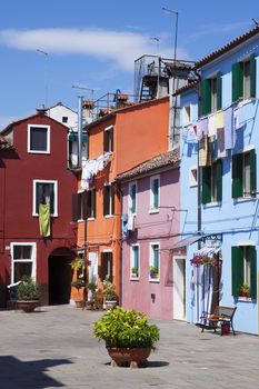 Vertical view of Burano island, colorful houses